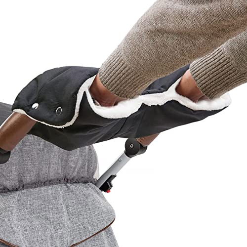 MIOKY Fleece Muff Handwärmer für Kinderwagen,Extra Dicke Plüsch Flanell Warme Handschuhe Wasserdicht und Winddicht Universalgröße Handmuff für Kinderwagen Buggy Wagen,Schwarz