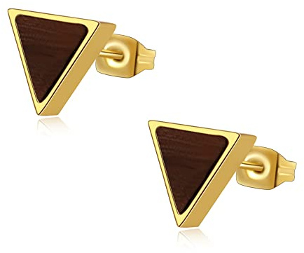 Ohrringe Damen Edelstahl Holzohrringe Holz Ohrstecker Geometrisch Hexagon Dreieck Durchmesser 8mm Nickelfrei Hypoallergen inkl. Eleganter Geschenkverpackung