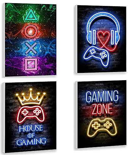APOXYO 4 Stück Gaming Poster mit Rahmen,Gaming Bilder,Wandbilder Set Wohnzimmer,Wandbilder für Playstation Zimmer Schlafzimmer Deko,20 x 30 cm