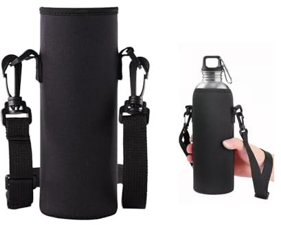 PLATEYTR 1 Piece Water Bottle Bag, Water Bottle Tote Bag, Black Water Bottle Bag Holder, Can Crossbody Can Handle Water Bottle Bag, Suitable for Camping Hiking Running etc(19 * 8cm)