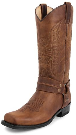 Légères Bottes Western Cowboy pour Homme Broderie Chevalier Genou Haute Bottes Bottines Moto en Cuir pour Homme,Marron,43 EU