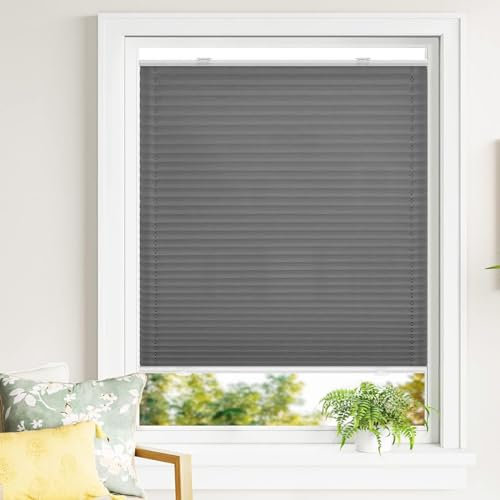Thermo Plissee Ohne Bohren 35 x 30 cm Sichtschutz Und Blickdicht Easyfix Rollo Für Fenster Inkl. Aller Montage-Teile für Wohnzimmer, Hellgrau