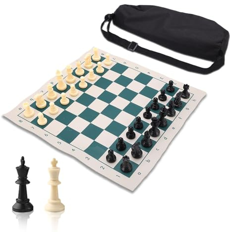 Juego de Ajedrez Combinado PVC, Tablero Portátil de 13,4x13,4 Pulgadas, Piezas de Ajedrez de Torneo para Adultos y Niños
