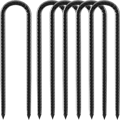 Fondlife Golvankare, 30 cm, golvfästen, galvaniserat stål, golvankare, studsmatta, förstärkningsstång, ankare, trädgård, stolpar, camping tältpinnar (Svart U, 6 stycken)