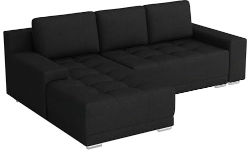 MEBLE-LUX - Ecksofa mit Schlaffunktion und Bettkasten David I Sofa L Form I Eckcouch Cord mit Schlaffunktion I Federkern I Universal Ecke (Rechts oder Links) Sofa Schwarz