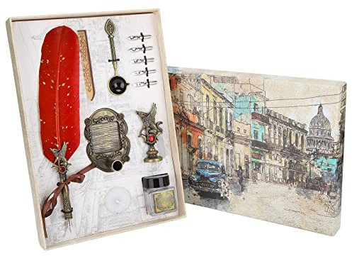 Emoshayoga Tintenstift Feder Kalligraphie Dip Pen Set Klassischer Stil Quill Ink Pen zum Schreiben Retro Urlaub Geschenk Rot