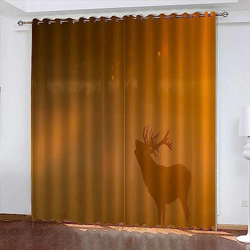 3D Vorhänge Sonnenuntergang Tier Elch Undurchsichtige Vorhänge Waschbar Langhaltig Hochwertig Verdunkelungsvorhang Wohnzimmer Schlafzimmer Küche Thermovorhang - Kinder Vorhänge-3B2A4S3Z4M3