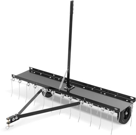 VEVOR Rastrello da Traino per Paesaggistica, Arieggiatore da Traino 1219 mm 24 Denti in Acciaio, Rastrello per Prato Si Attacca alla Categoria 1, Attacco a 3 punti per Trattore, Foglie Paglia Erba