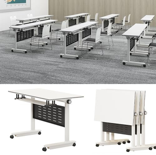 4er-Pack Klappbarer Konferenztisch, mobiler Schulungstisch mit aufklappbarer Platte und feststellbaren Rollen und Prallplatte, zusammenklappbarer Besprechungstisch für Büro, Konferenzraum, Klassenzim