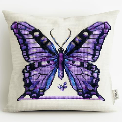Latch Hook Kits For Adults Purple Butterfly Latch Hook Kit Cushion Cartoon Animals Pillowcase Sewing Making Kits Diy Crochet Yarn Kits Embroidery Kits Pillowcase/Cushion Cover Making Kits 43x43cm