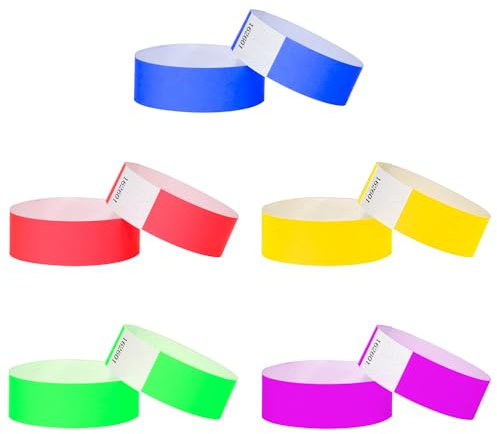 L LIKED 500 unidades de bandas de entrada para eventos, pulseras de papel impermeables, bandas de control para eventos, festivales y conciertos (5 colores)