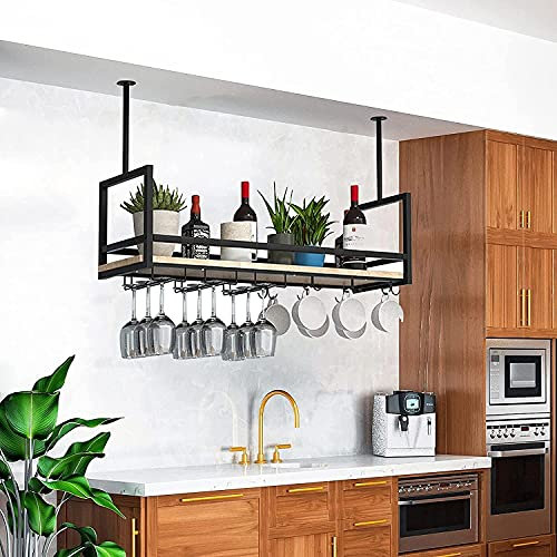 Mensola a Muro portabottiglie da Appendere/portabicchieri da Vino, mensola da soffitto, portaoggetti per Decorazioni murali con guardrail, Due Stili di portabicchieri, Decorazione Domestica