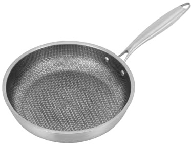 Owneed Stekpanna rostfritt stål bikakestruktur, rostfritt stål stekpanna 28 cm, non-stick rostfri panna med bikakestruktur, universell induktionspanna för alla typer av spisar, diskmaskinssäker