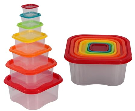 Jolie Max 7-Piece Rainbow Square Food Storage Containers Set – BPA-Free, Airtight, Stackable & Nesting – Microwave, Freezer & Dishwasher Safe – Meal Prep Kitchen Lunch Boxes.