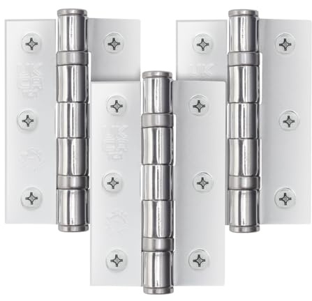 EAI Polished Chrome Door Hinges, 76mm / 3 Inch, 1.5 Pairs Fire Rated | Internal Fire Door Hinges, Perfect for Wooden Doors, Smooth Operation, Ball Bearing Hinges, Fixings Included