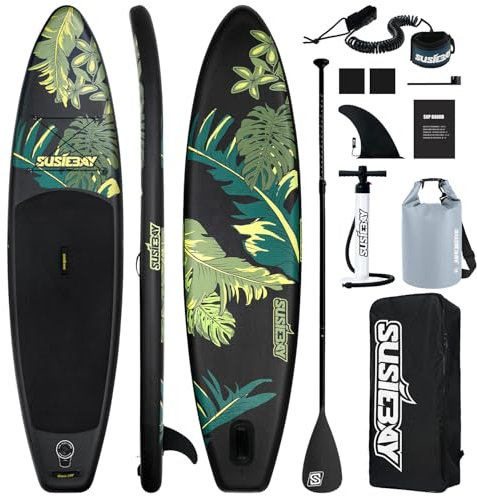 Susiebay Aufblasbares Stand-Up-Paddle-Board, 3,4 m Paddelboard für Erwachsene und Jugendliche, langlebiges SUP-Zubehör mit rutschfestem Deck, Dual-Handpumpe, 10 l Trockentasche, 108 l Rucksack