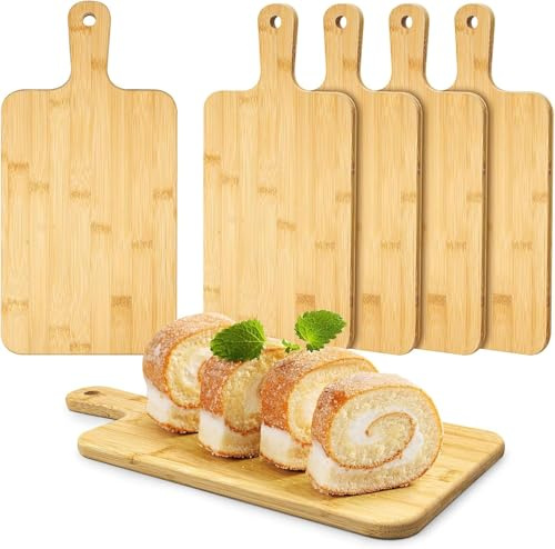 5 Stück Holz Schneidebretter mit Griff, Schneidebrett aus Holz und Bambus, Servierbrett, 40 x 20 cm