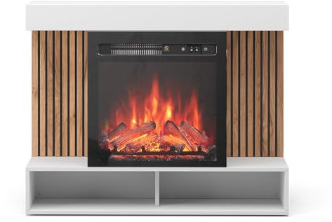 Vicco cheminée électrique Lynea, Blanc, 100cm avec Effet de Flamme réaliste et Chauffage 1800W