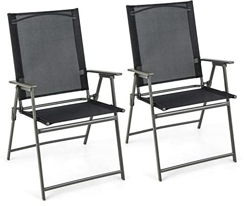 GIANTEX 4er Set Gartenstuhl klappbar, Klappstuhl Hochlehner Balkonstuhl, Terrassenstuhl mit hohen Rücken- & Armlehne, Garten Essstuhl aus Metall & Textil, bis 150 kg belastbar (Schwarz,2)