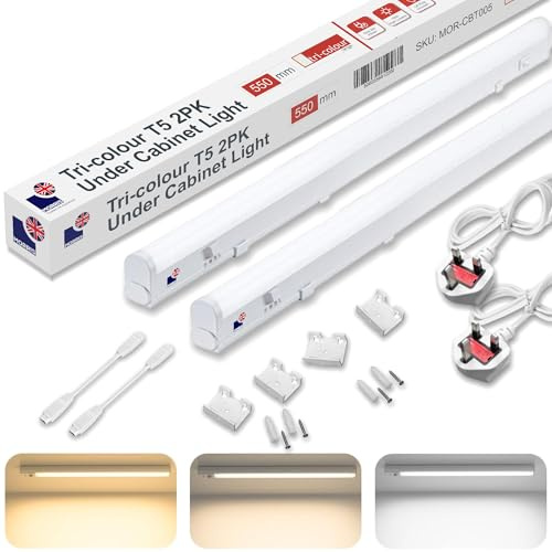Morris LED Under Cabinet Light Linkable 3 Colours in 1 3000k/4000k/6500k Kitchen Light - UK Plug Included - 288mm, 550mm, 850mm,1150mm (2, 550mm)