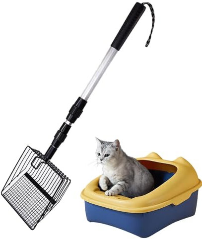 Langgriff Katzenstreu Schaufel, Katzenstreu Scoop mit langem Griff | Pet Chicken Sifting Poop abnehmbare Schaufel - Verstellbares Fine Mesh Chicken Poop Scooper für große Klumpen von Multi-Cat-Familie