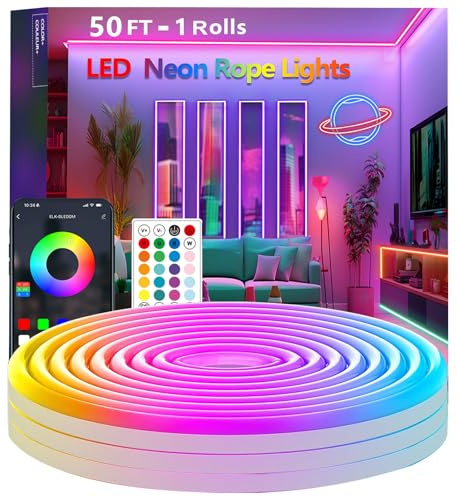 Bvokon 15m/50Ft LED Neon Seillichter, Steuerung mit App/Fernbedienung, Musik Sync, Flexibles LED Seillicht, Mehrere Modi, IP65 Outdoor RGB Neonlichter Wasserdicht
