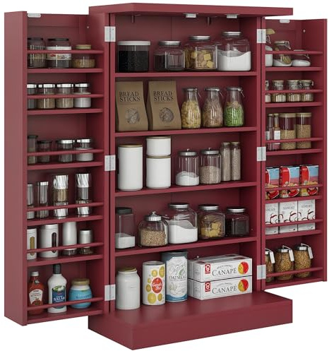 HOMCOM Armadio da cucina buffet da cucina moderno con armadi, ripiano regolabile e 12 portaspezie, dispensa per sala da pranzo, soggiorno, 60 x 30 x 104 cm, rosso