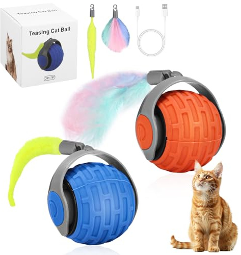 Birshe Elektrisk Kattboll,Självroterande Elektrisk Boll,Interaktiv Kattleksaksboll,360° Roterande Kattleksaker Boll,med LED-lampor Uppladdningsbar,Interactive Cat Ball för katt- och Valpövningar