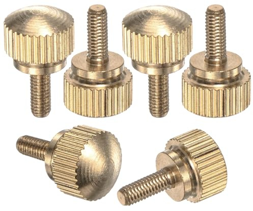 M METERXITY 6-Pack Knurled Thumb Screws, M3x8mm Solid Brass Round Head Knobs Bolts with Shoulder Grip Fasteners for Eye Glass Screws/PC Computer, Thumbscrew Threaded Knurled Tip