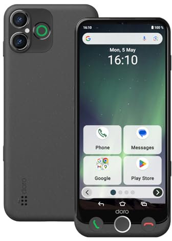 Doro - Aurora A30 Smartphone - Seniorenhandy - Einfach zu bedienen - Hilfetaste mit GPS-Ortung - Hörgerätekompatibel - Inklusive USB-Kabel - Graphit
