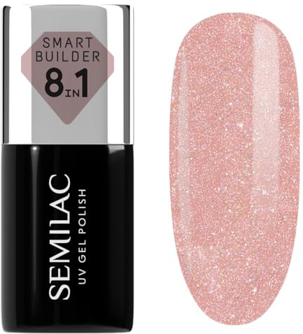 Semilac UV Nagellack Smart Builder 804 Glitter Soft Beige 7 ml – Gedämpftes Beige mit Glitzer, 8-in-1 Formel, Selbstnivellierend, Schnelle & Mühelose Anwendung