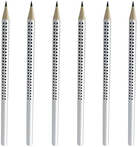 LEMLIN Bleistift 2B,Ergonomische Dreikant Bleistifte,Silberfarbene Hülle,Weicher Minen (Härtegrad 2B),Idal für Schule,Büro und Gastronomie(6er Pack)