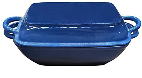 Enameled Cast Iron Double Dutch Oven & Skillet Lid Heavy Duty Crock Pot Braiser with Non-Stick Coating & Side Handles, Gas, Electric, Induction, Oven Compatible,Blue (Blue)