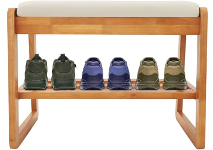 DOPBENT Scarpiera in legno con seduta, scarpiera con cuscino, 2 livelli, scarpiera per corridoio, guardaroba, soggiorno, 55 x 30 x 42 cm (colore legno ciliegio)