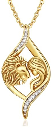 PARYFO Mädchen und Löwe Halskette 925 Sterling Silber Gold Löwen Anhänger Weihnachts Geschenke für Mädchen Mutter Tochter