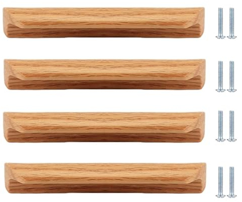 PIYYQNY 4 Stück, Schrankgriffe aus Holz, 96 mm Schubladengriffe, geeignet für Schlafzimmer, Frisiertisch, Schranktür, Möbel (Eiche)