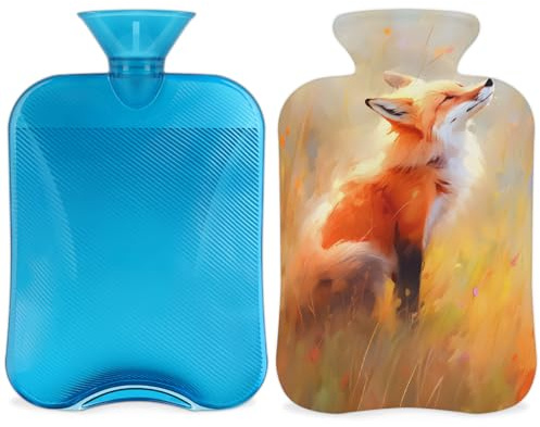Borsa dell'acqua calda con coperchio, 2 l, per alleviare il dolore, collo morbido e spalle, mani e piedi, impacco caldo e freddo, per adulti e bambini