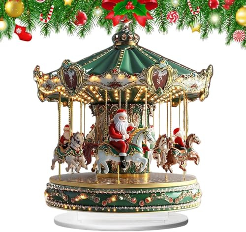 Weihnachtsfiguren - Acryl 2D Wohnraumdekoration Mit Weihnachtsmann - Sich Drehende Fröhliche Weihnachtsszene Kleine Figur | Für Indoor Festliche Feiertage Wohnzimmer Schlafzimmer Küche Büro Kaminsims