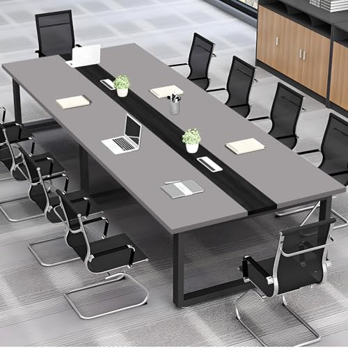 Moderner Konferenztisch fürs Büro - Schwarz-Weiß Rechteckiger Besprechungstisch mit Kabelmanagement Stabiler Metallrahmen für 8-12 Personen (Stühle nicht im Lieferumfang enthalten)