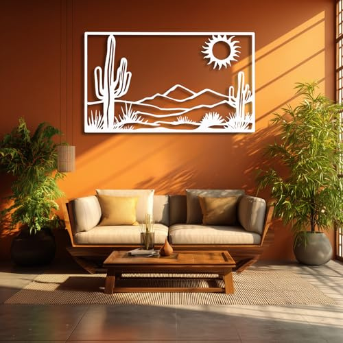Grande Decorazione da Parete in Metallo Spesso, Decorazione da Parete in Metallo con Cactus, Decorazione da Parete con Paesaggio desertico, Cartello Sud-Occidentale per Soggiorno, Camera da Letto, de
