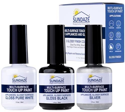 Sundaze Gloss Appliance Touch-Up Paint Pen Kit - Stove, Refrigerator, Washer, Dryer Touch Up - 3 Glossy Colors White, Black, Silver - Instantly Repair & Restore Scratches, Chips, Stains - Color Match