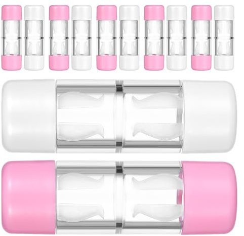 VICASKY 12 Stück 12 Stück-Pack Auslaufsichere Kontaktlinsenbehälter für Harte und Weiche Linsen Kompakte Aufbewahrungsbox aus Robustem Kunststoff Reiseetui mit Getrennten Fächern (rosa