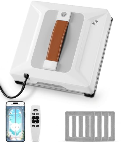 FRUITEAM Robot de nettoyage de fenêtres avec détection intelligente des bords et planification des routes, pulvérisation d'eau 4 fois, application et télécommande, triple système de protection contre