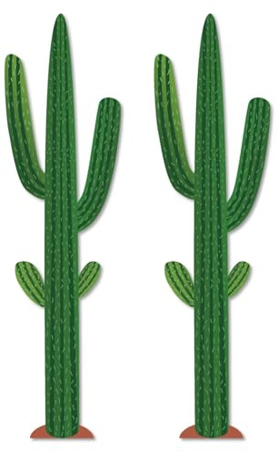 2pcs 6ft Large Cactus Cardboard Cutout Desert Decorations Western Party | Stand Up Props Western Party Decoration Backdrop Bulletin Board Decor Classroom Cacti Prop Home Cinco De Mayo Wall Decor