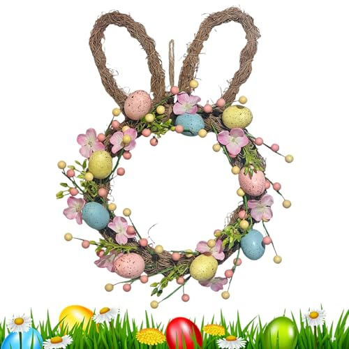 GhirlanDA Porta Coniglietto Pasquale | Ghirlanda Di Uova Fiorite Artificiali,Decorazione a Coniglietto per Porta d'Ingresso - Per Portico Finestra Parete Festa Decorazioni Pasquali
