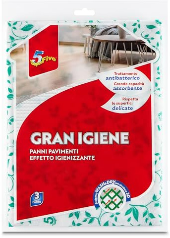 SUPERFIVE, Gran Igiene, Panno Pavimenti con Trattamento Antibatterico, Panno in Microfibra 3 Panni