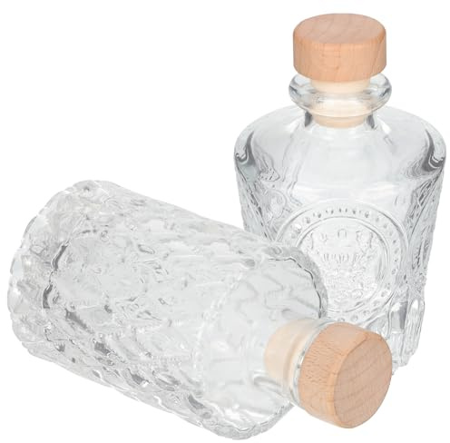 ROMISBABA Botellas de Vidrio Transparentes Estilo Europeo Cierre Hermético, Mini Botella para Vino y Licor 2 Piezas (1 3), Reutilizables y Decorativas para Almacenamiento en Casa