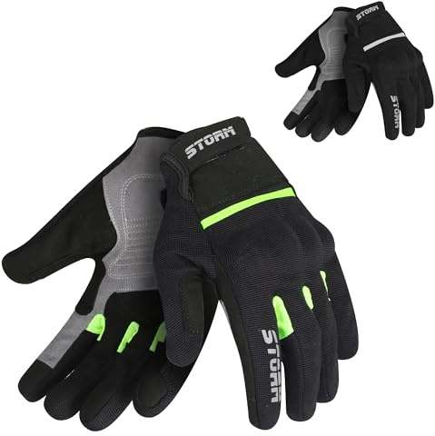 STORM Guanti da moto Estivi Touch Screen Uomo Donna Guanti da Guida Traspiranti con Protezioni per le Dita Guanti da Corsa Fuoristrada (Farina Nera, M)