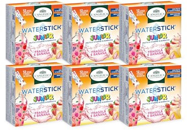 L'Angelica, Waterstick Junior, Gusto Fragola e Banana, Con Frutta, Vitamine, Zero Zuccheri Aggiunti, 6 Astucci da 12 Stick