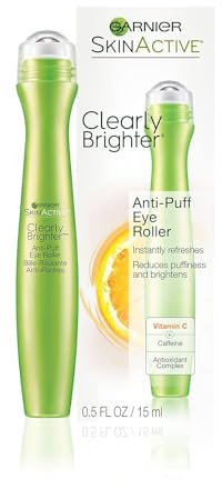 Garnier Clearly Brighter Anti-Puff Eye Roller, Dark Circles Under Eye Treatment with Caffeine and Vitamin C, 0.5 Fl Oz (15mL), 1 Count (Packaging May Vary)